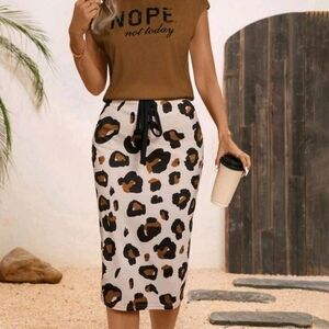Leopard Print Midi Skirt & Shirt